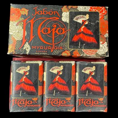 Sale Photo Thumbnail #51: This set of three vintage soap bars are all original, and unopened. Includes original outer box. Pre-auction estimate: $40-$60. [KD]