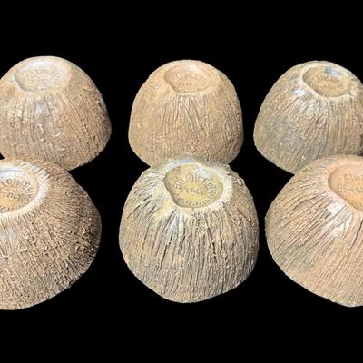 Sale Photo Thumbnail #80: Made in Italy. These have a rough brown exterior, like that of real coconuts. Total of six pieces. No obvious chips or cracks. Measurement: 2.5”H x 4” Diameter (each). Pre-auction estimate: $75-$150. [KD]