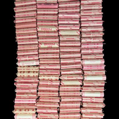 Sale Photo Thumbnail #149: Assorted, unsearched pennies. Total of 100 rolls. Pre-auction estimate: $75-$125. [LG]