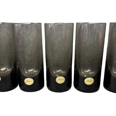 Sale Photo Thumbnail #179: Total of five smoke colored glasses. Made in Czechoslovakia. No obvious chips or cracks. Measurement: 5 1/8”H (each). Pre-auction estimate: $200-$300. [RE]