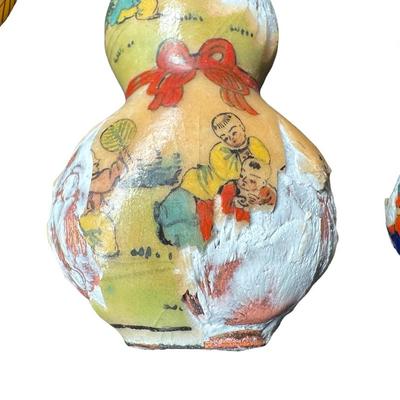 Sale Photo Thumbnail #214: Total of nine pieces. Porcelain, glass, and more. One has silver accents. Most have age related wear, including chips and paint loss. Pre-auction estimate: $100-$200. [MA]