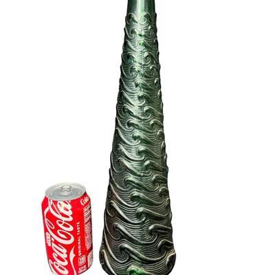 Sale Photo Thumbnail #218: This piece has a wave or swirl pattern. It is made in Empoli, Italy, circa 1960s. The stopper is intact, and not broken. The bottle itself has no obvious chips or cracks. Measurement: 21.5”H. [RS]