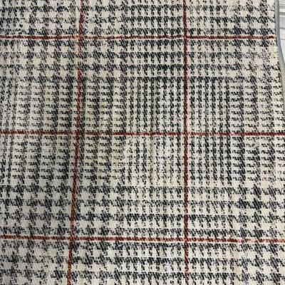 Sale Photo Thumbnail #223: This is a two-piece washable rug system, comprised of a rug cover and rug pad. It has a built-in waterproof barrier. It is stain resistant, water resistant, and machine washable. Glen Plaid pattern. Age related wear. Measurement: 120”L x 30”W. [RS]