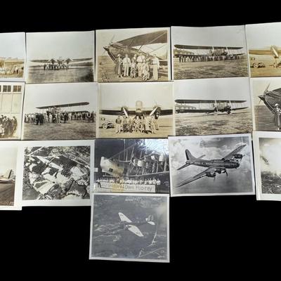 Sale Photo Thumbnail #232: These photos are from the 1920s/1930s. Includes early biplanes, Douglas Aircraft, U.S. Army Air Service, Curtis Helldiver, and more. Total of 16 photos. Age related wear. [LD]