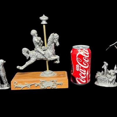 Sale Photo Thumbnail #268: NOS. Includes Kobie with Rover on Horse I, Little Al, Ambrose, Ray, and Danny. Total of five pieces. There is storage related wear, and some patina. Measurment of largest: 8.5”H. [SR]