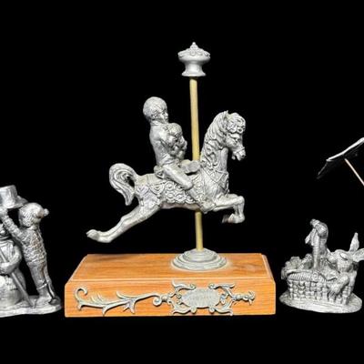 Sale Photo Thumbnail #267: NOS. Includes Kobie with Rover on Horse I, Little Al, Ambrose, Ray, and Danny. Total of five pieces. There is storage related wear, and some patina. Measurment of largest: 8.5”H. [SR]