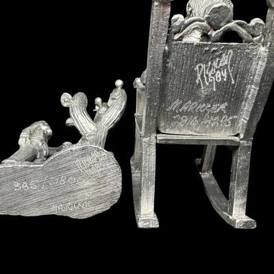 Sale Photo Thumbnail #277: NOS. Includes Danny, Dinah, Ray, Kathy, Sandy, and more. Total of seven pieces. The little girl with a book has a cracked leg. There is storage related wear with some patina. Measurement of tallest: 4.25”H. [SR]