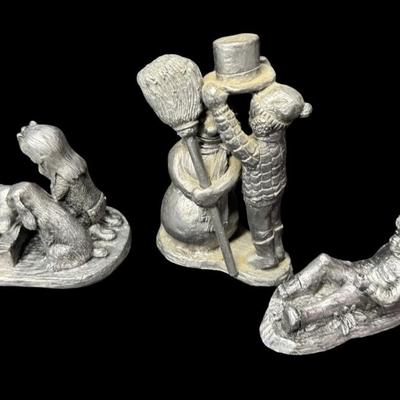 Sale Photo Thumbnail #274: NOS. Includes Danny, Dinah, Ray, Kathy, Sandy, and more. Total of seven pieces. The little girl with a book has a cracked leg. There is storage related wear with some patina. Measurement of tallest: 4.25”H. [SR]