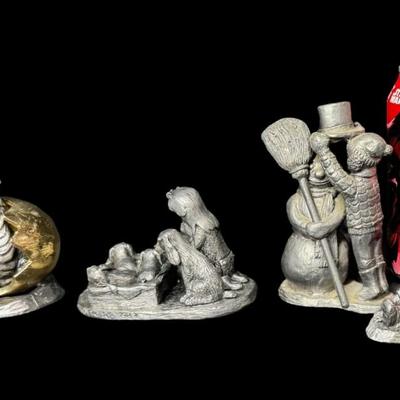 Sale Photo Thumbnail #276: NOS. Includes Danny, Dinah, Ray, Kathy, Sandy, and more. Total of seven pieces. The little girl with a book has a cracked leg. There is storage related wear with some patina. Measurement of tallest: 4.25”H. [SR]