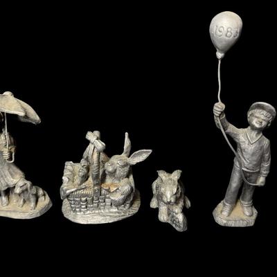 Sale Photo Thumbnail #302: NOS. Includes Jon, Ambrose, Peggy, Gary, Myra, show Rabbit “Lynn,” and Sandy. Total of seven pieces. There is storage related wear with some patina. Measurement of tallest: 6.5”H. [SR]