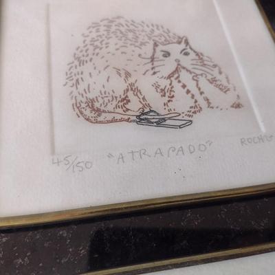 Set of Four Framed Whimsical Cat Prints