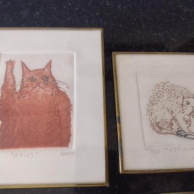 Set of Four Framed Whimsical Cat Prints