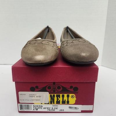 Vaneli Shera Taupe Afry Leather Woven Flats Womens Size 6 M Slip On Shoes With Box