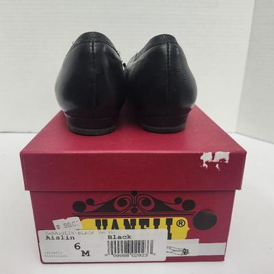 Vaneli Aislin Black Leather Peep Toe Heels Womens Size 6 M Slip On Shoes With Box