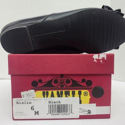Vaneli Aislin Black Leather Peep Toe Heels Womens Size 6 M Slip On Shoes With Box