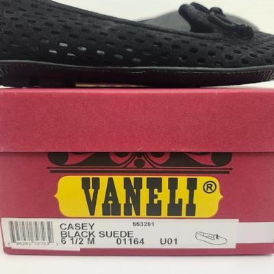 Vaneli Casey Black Suede Perforated Slip On Loafers Womens Size 6 1/2 M With Box