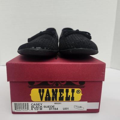 Vaneli Casey Black Suede Perforated Slip On Loafers Womens Size 6 1/2 M With Box
