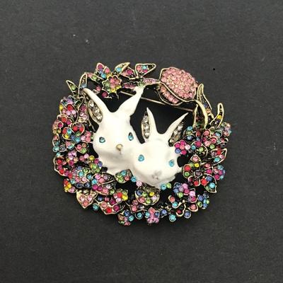 Sale Photo Thumbnail #45: Beautiful Multi Colored rhinestone Easter Bunny brooch 
Please see attached photos