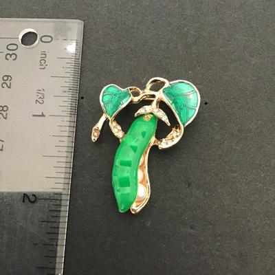 Sale Photo Thumbnail #71: Very cute enamel / rhinestone green bean brooch please see attached photos