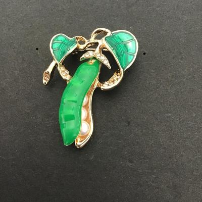 Sale Photo Thumbnail #70: Very cute enamel / rhinestone green bean brooch please see attached photos