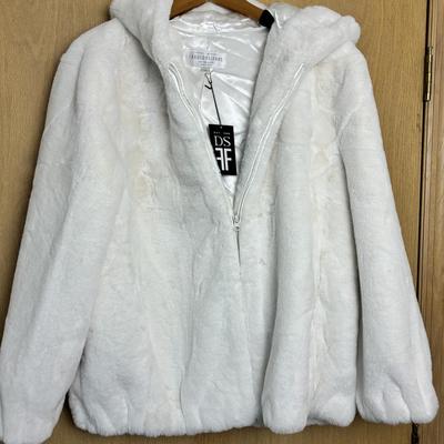 New Donna Salyers Fabulous Faux Fur Coat Cream Zip with Hood 2X