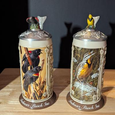 American Songbirds Red-Winged & Meadowlark Steins w/Boxes Blackbird