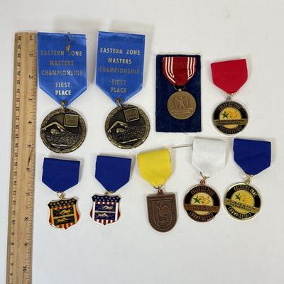 LOT 16: Vintage Swimming Medals, Lucky Pennies & Buffalo Nickel Money Clip
