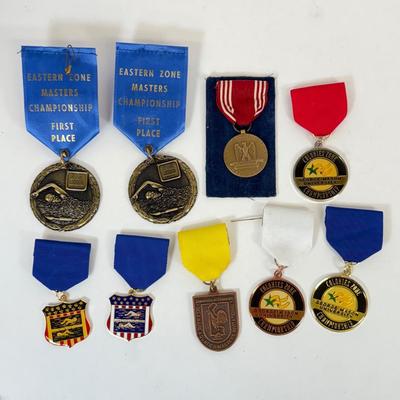 LOT 16: Vintage Swimming Medals, Lucky Pennies & Buffalo Nickel Money Clip