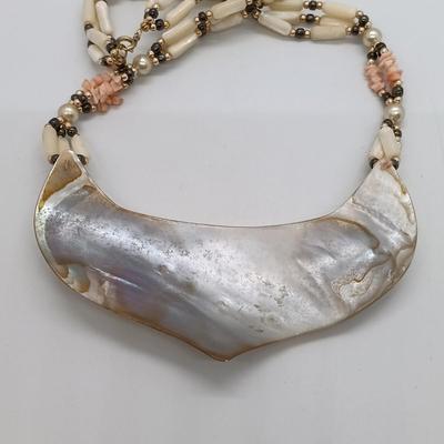 LOT 21: Vintage Native American Shell Necklace with Carved Mother of Pearl Statement Necklace- from estate of a Native American Jewelry...