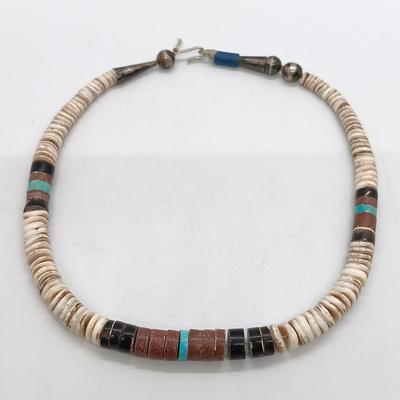 LOT 21: Vintage Native American Shell Necklace with Carved Mother of Pearl Statement Necklace- from estate of a Native American Jewelry...