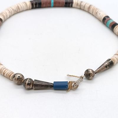 LOT 21: Vintage Native American Shell Necklace with Carved Mother of Pearl Statement Necklace- from estate of a Native American Jewelry...