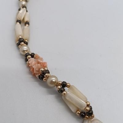 LOT 21: Vintage Native American Shell Necklace with Carved Mother of Pearl Statement Necklace- from estate of a Native American Jewelry...