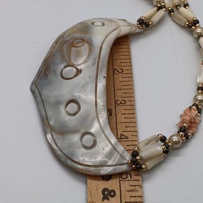 LOT 21: Vintage Native American Shell Necklace with Carved Mother of Pearl Statement Necklace- from estate of a Native American Jewelry...