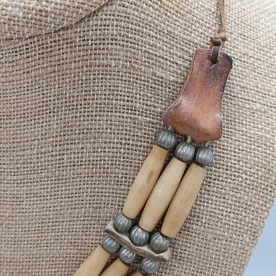 LOT 22: Vintage Bone and Leather Beaded Necklace, Turquoise Heishi Bead Necklace & More- from estate of a Native American Jewelry...