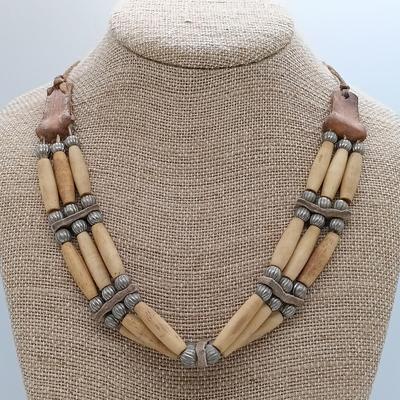 LOT 22: Vintage Bone and Leather Beaded Necklace, Turquoise Heishi Bead Necklace & More- from estate of a Native American Jewelry...