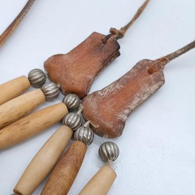 LOT 22: Vintage Bone and Leather Beaded Necklace, Turquoise Heishi Bead Necklace & More- from estate of a Native American Jewelry...