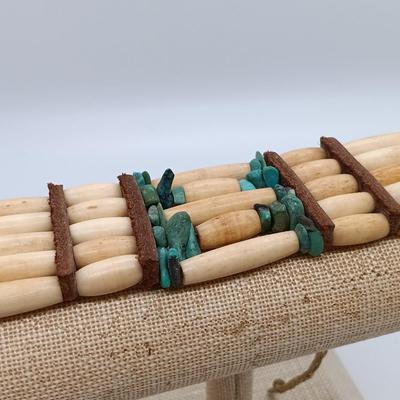 LOT 22: Vintage Bone and Leather Beaded Necklace, Turquoise Heishi Bead Necklace & More- from estate of a Native American Jewelry...