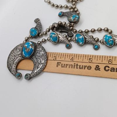 LOT 23: Vintage Native American Style Silver-Tone Squash Blossom Necklace