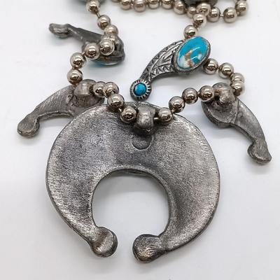 LOT 23: Vintage Native American Style Silver-Tone Squash Blossom Necklace