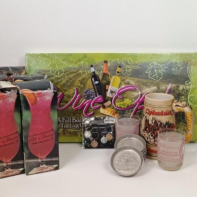 LOT 25: Libbey Gulfstream Derby Daiquiri Glasses, Stanhome Aluminum Coasters, WineOpoly Board Game & More