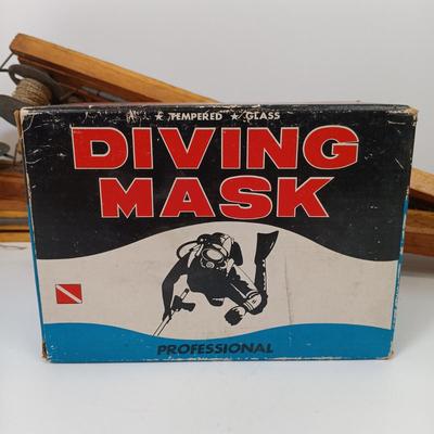 LOT 28: Vintage Ice Fishing Tip Ups with NIB Pantoskope Diving Mask, Fishing Lures & More