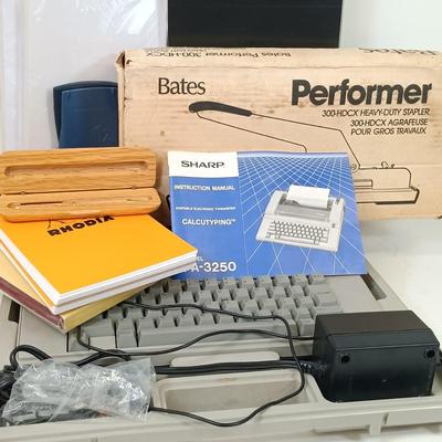 LOT 38: Sharp PA-3250 Electric Typewriter, Bates Heavy Duty Stapler, Rhodia Notepads & More