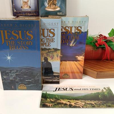 LOT 39: The World of Promise Audio Bible, Inlaid Wood Religious Tray, Fontanini Three Kings Ornaments & More