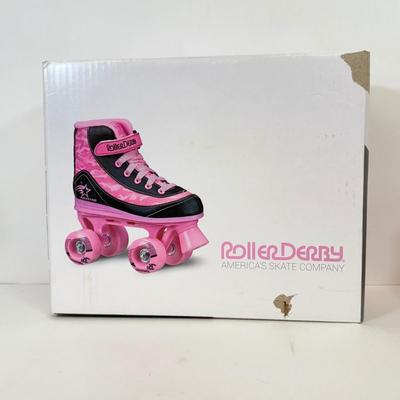LOT 41: Kids Jr-12 Roller Derby Pink Roller Skates with original box
