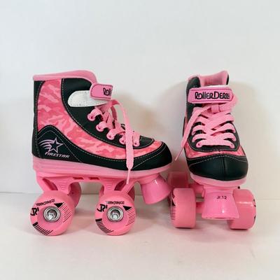 LOT 41: Kids Jr-12 Roller Derby Pink Roller Skates with original box