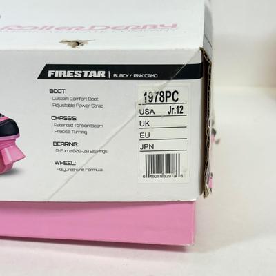 LOT 41: Kids Jr-12 Roller Derby Pink Roller Skates with original box