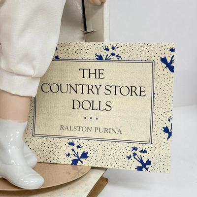 LOT 42: The Country Store Franklin Heirloom Porcelain Dolls: Barley Boy & Sewing Thread Girl