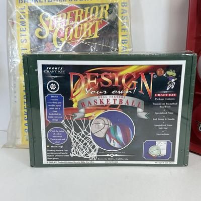 LOT 60: Let's Go Cavaliers Red Light Sign, Basketball Court Stencil, Proforce Blue Boxing Gloves & More