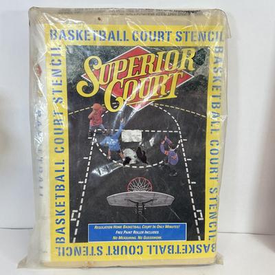 LOT 60: Let's Go Cavaliers Red Light Sign, Basketball Court Stencil, Proforce Blue Boxing Gloves & More