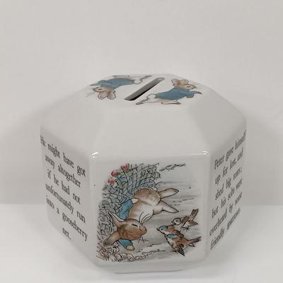 LOT 61: Shawnee Pottery Bo Peep Pitcher, Artini Arts Sculptured Engravings, Wedgwood Peter Rabbit Coin Bank & More